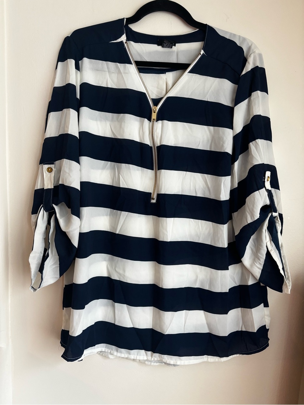 Rue21 Navy & White Striped Zip-Front Blouse